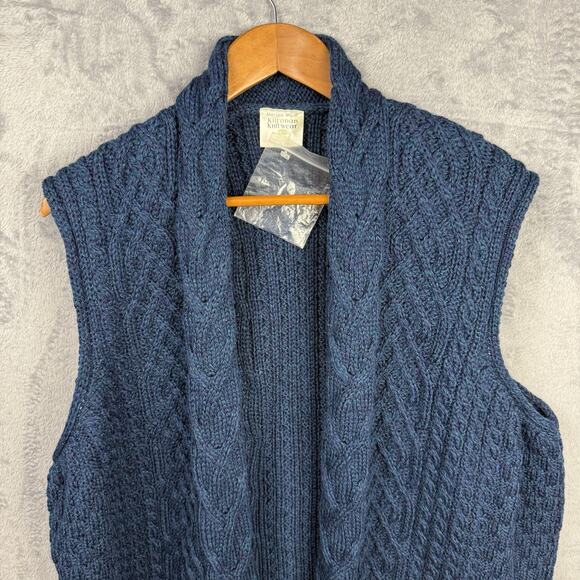 Kilronan Knitwear Women's Open Cardigan Blue Cable Knit XXL Ireland Fisherman - Picture 2 of 8